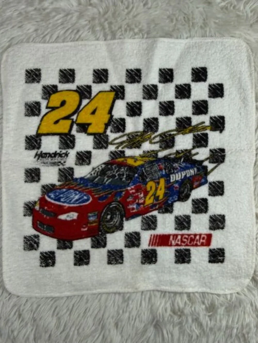 Vintage 2pc NASCAR Jeff Gordon Signature 24 Checkered Flag Cotton Wash Cloths